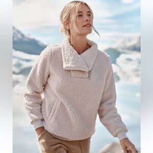 Garnet Hill Recycled Sherpa Sweatshirt Cream XS